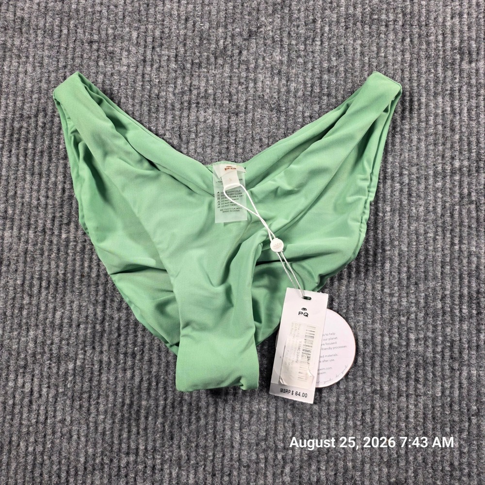 PQ Swim Ruched Back Bikini Bottom Mint Green Low Rise Cheeky Size S NWT